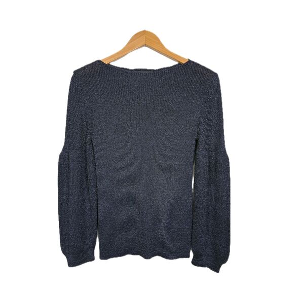 Massimo Dutti Blue Black Knit Sweater Women M Bell Sleeve Italian Yarn - Picture 2 of 7